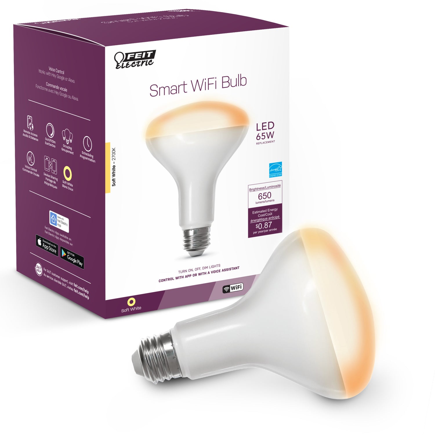 7.2W (65W Replacement) Soft White (2700K) E26 Base BR30 LED Smart Wi-Fi Light Bulb