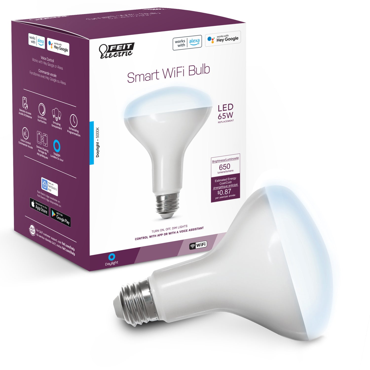 7.2W (65W Replacement) Daylight (5000K) 26 Base BR30 Alexa Google Smart Wi-Fi Bulb