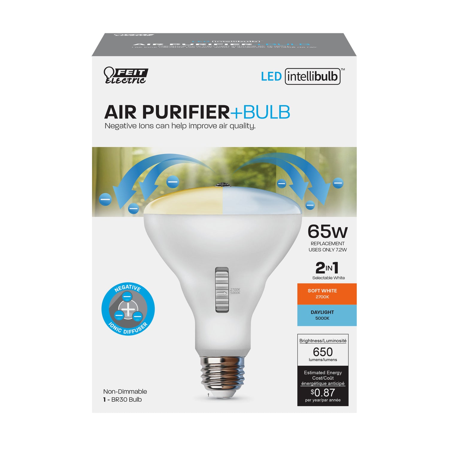 7.2W (60W Replacement) Color Selectable BR30 LED Light Bulb With Air Purifier