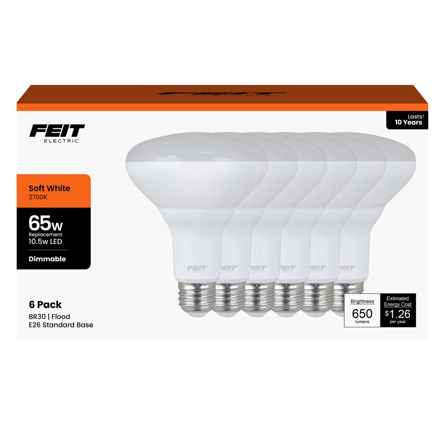 10.5W (65W Replacement) Soft White (2700K) BR30 Dimmable Reflector LED Light Bulb (6-Pack)