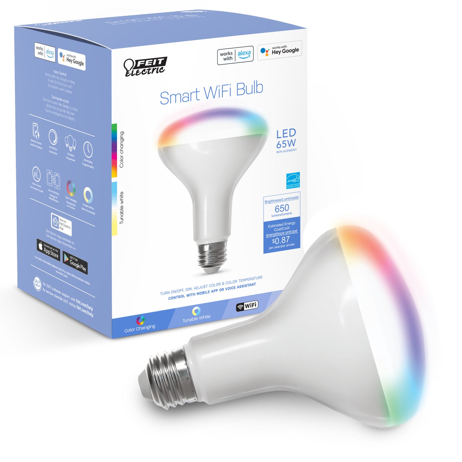 7.2W (65W Replacement) Color Changing E26 Base BR30 Smart Wi-Fi LED Light Bulb