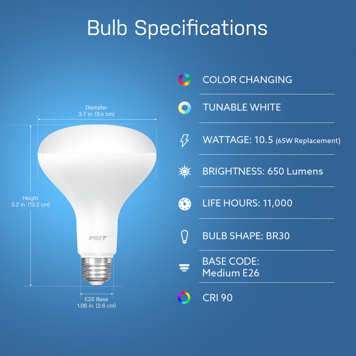 7.2W (65W Replacement) Color Changing E26 Base BR30 Smart Wi-Fi LED Light Bulb