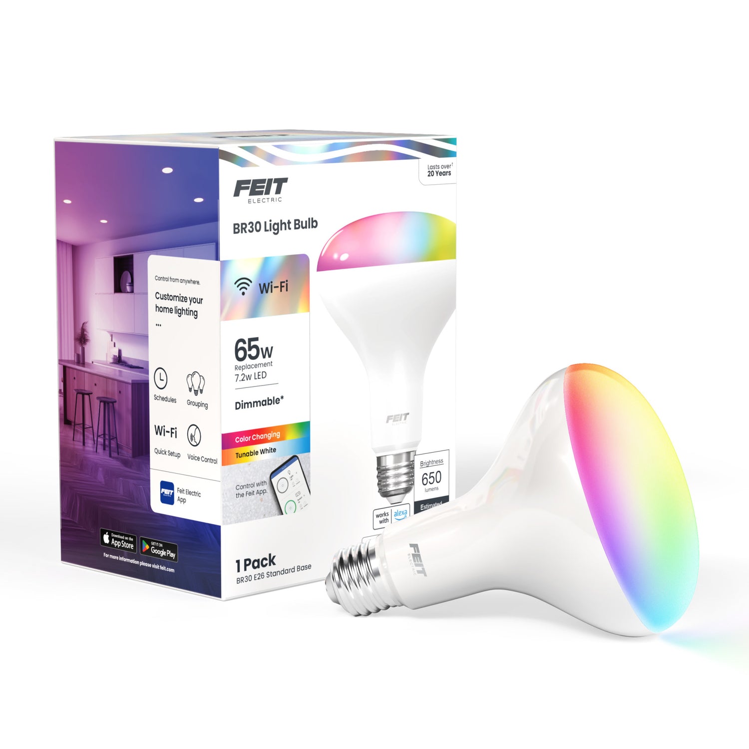 7.2W (65W Replacement) Color Changing BR30 Smart Wi-Fi LED Light Bulb