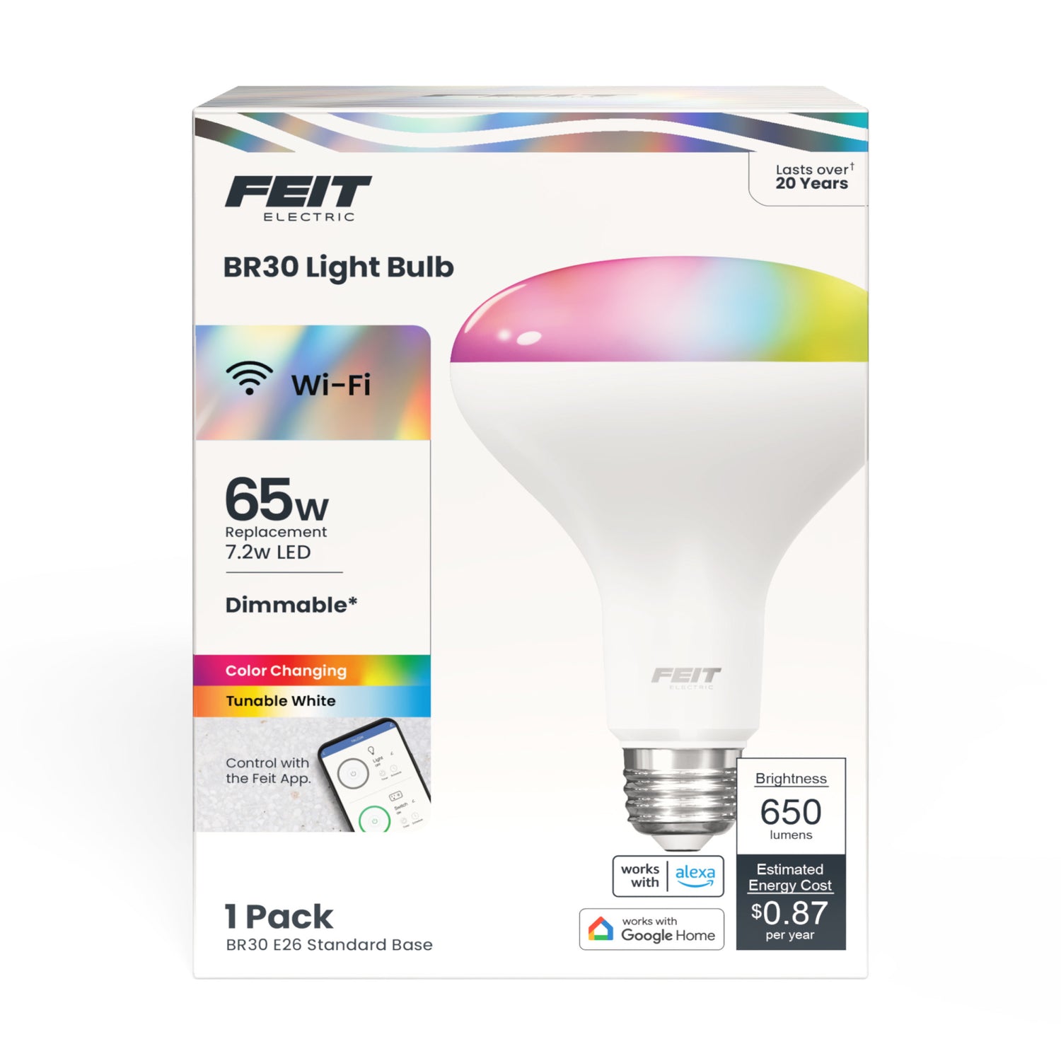 7.2W (65W Replacement) Color Changing BR30 Smart Wi-Fi LED Light Bulb