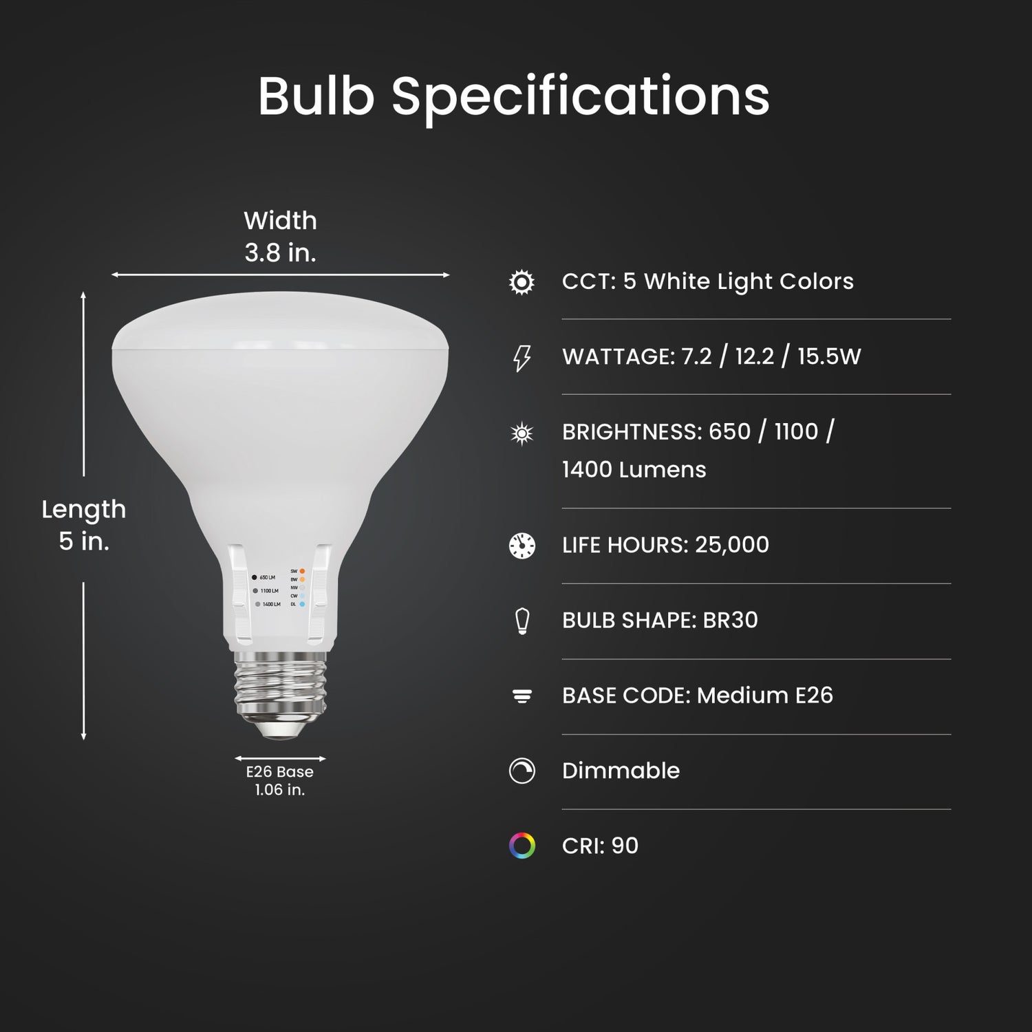 All-in-One Adjustable Brightness Adjustable White BR30 LED Bulb (2-Pack)
