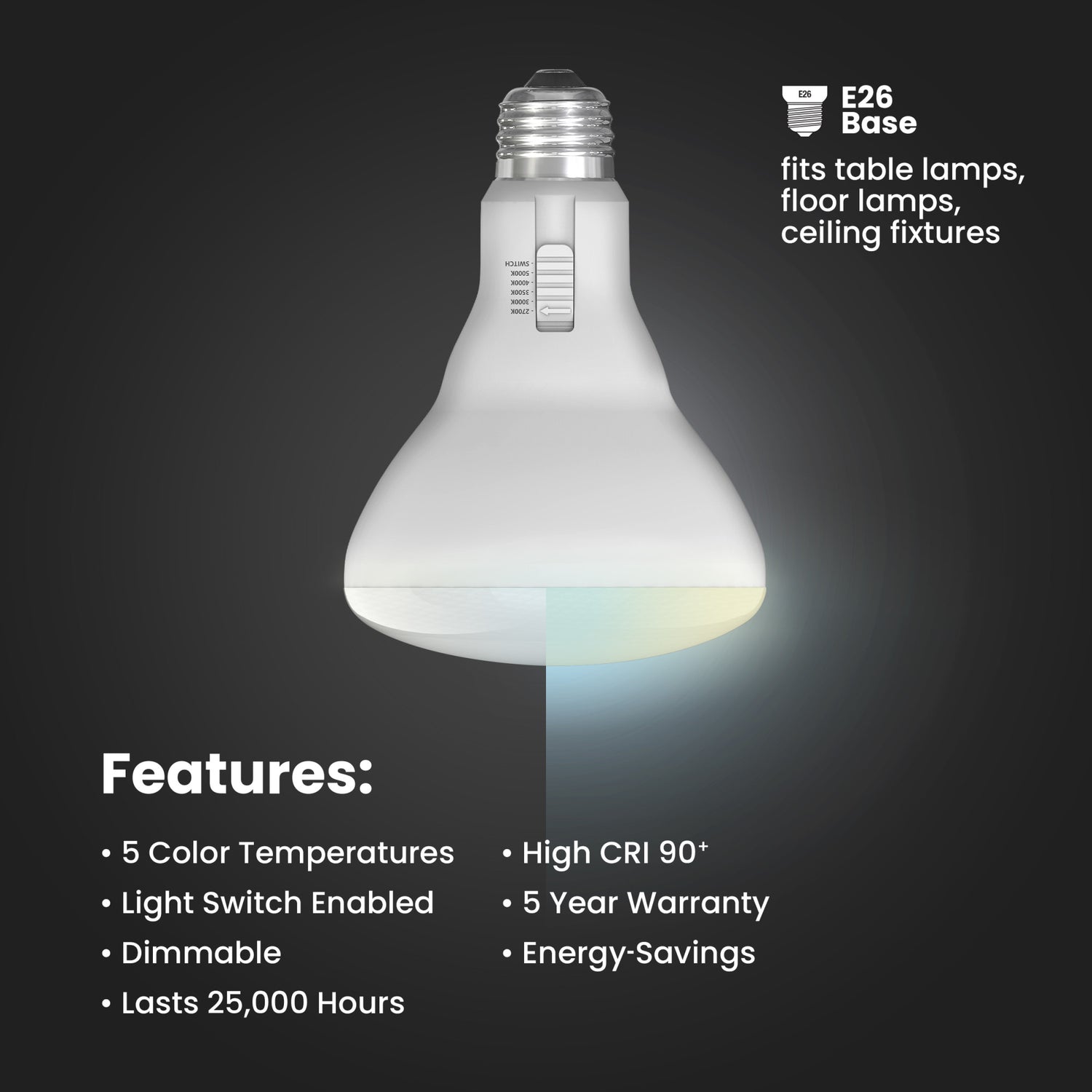 7.2W (65W Replacement) Adjustable White E26 Base Dimmable BR30 Enhance LED Bulb (6-Pack)
