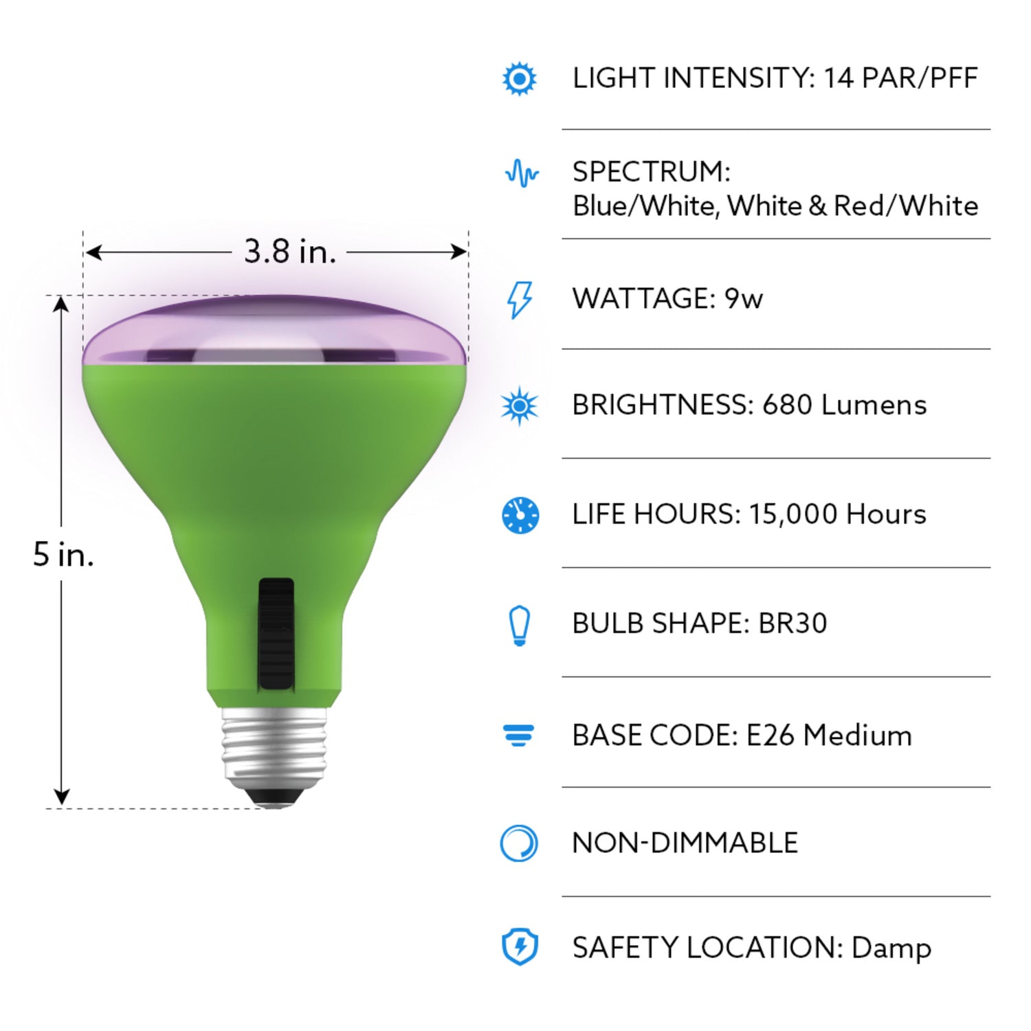 9W Multi Spectrum BR30 Adjustable LED Grow Light