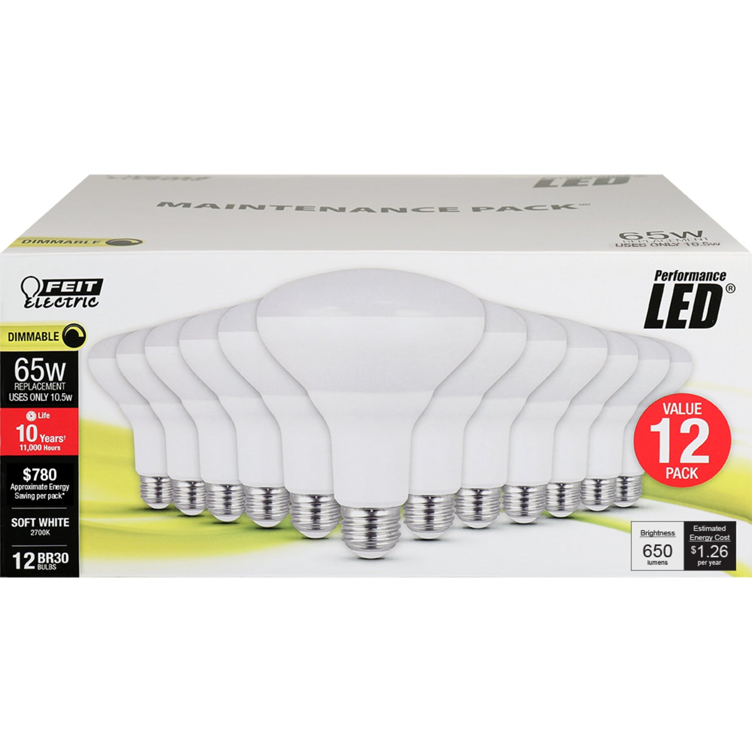 10.5W (65W Replacement) Soft White (2700K) E26 Base Dimmable BR30 LED Bulb (12-Pack)