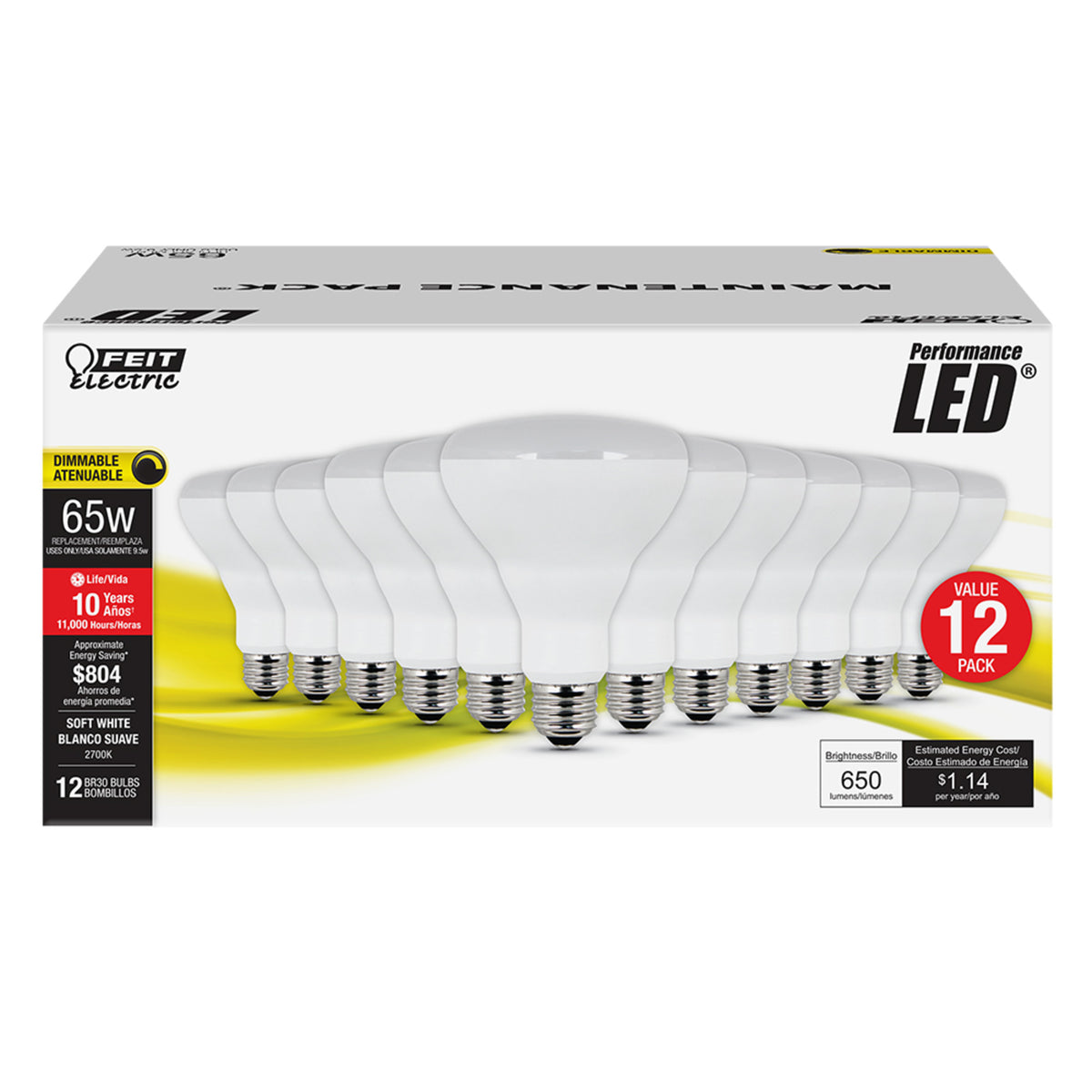 10.5W (65W Replacement) Soft White (2700K) E26 Base Dimmable BR30 LED Bulb (12-Pack)