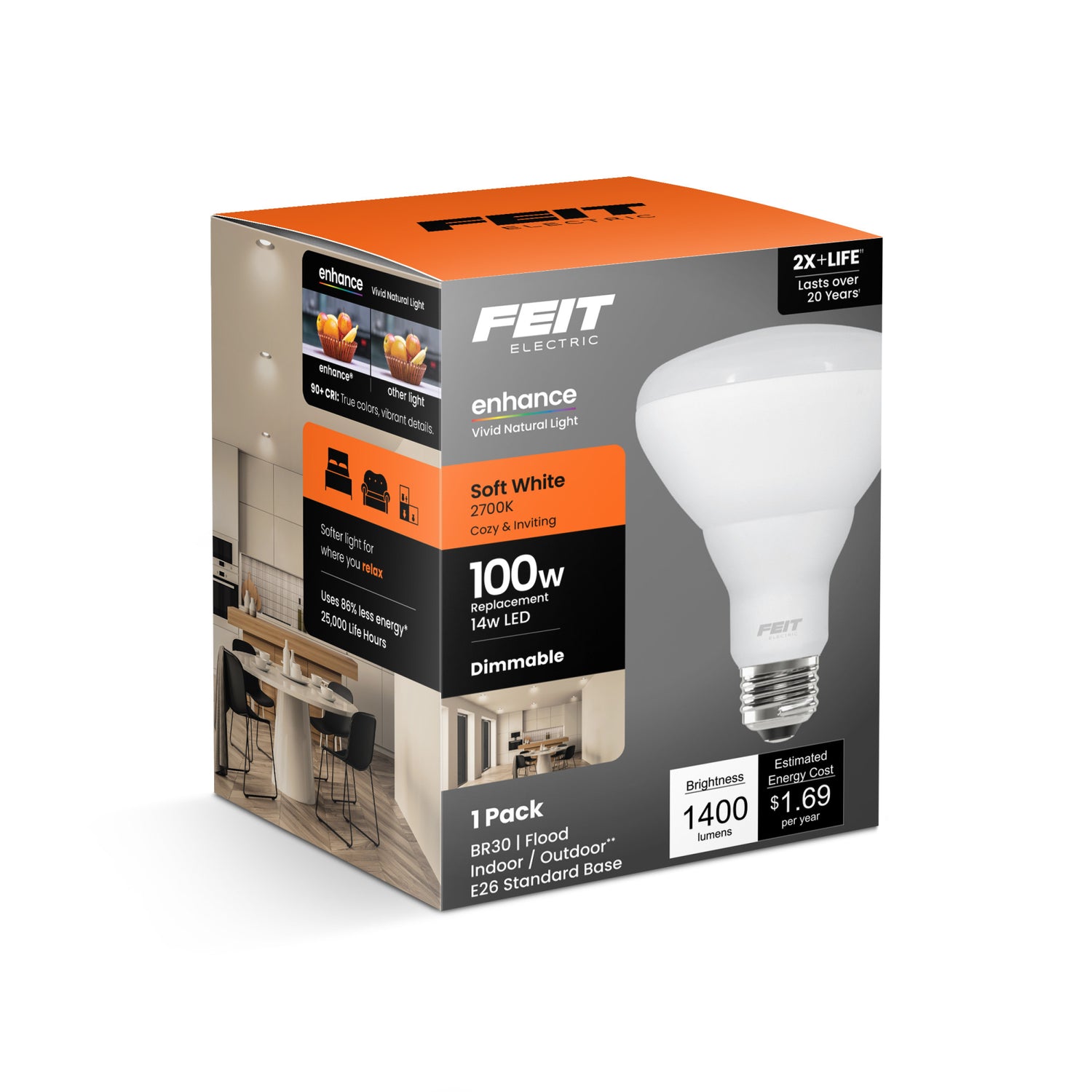 14W (100W Replacement) Soft White (2700K) E26 Base BR30 Dimmable Enhance LED