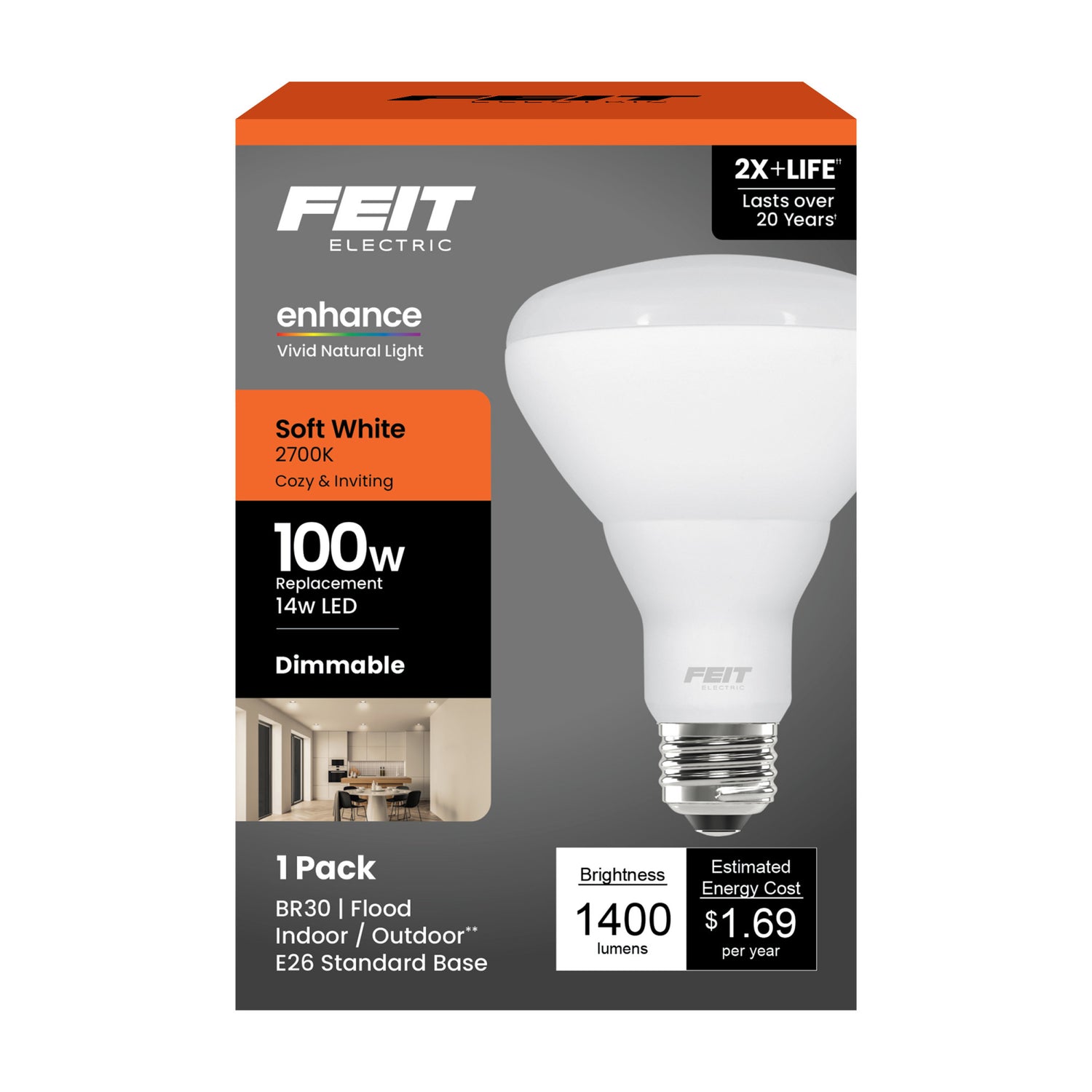14W (100W Replacement) Soft White (2700K) E26 Base BR30 Dimmable Enhance LED