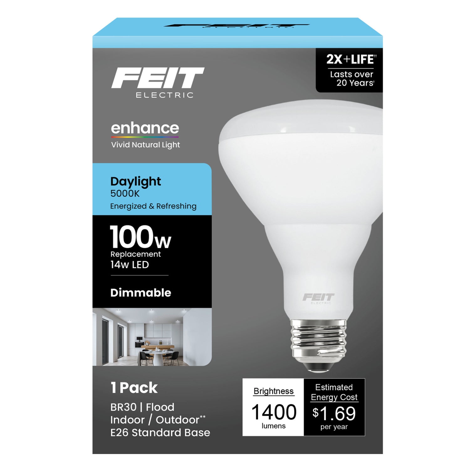 14W (100W Replacement) Daylight (5000K) E26 Base BR30 Dimmable Enhance LED