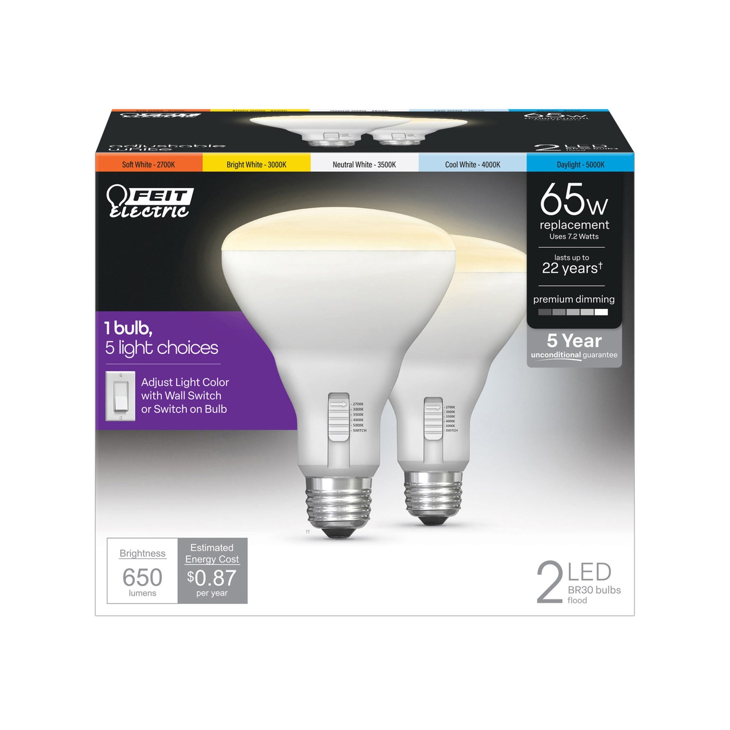 65-Watt Equivalent Dimmable BR30 Color Selectable Light Bulb
