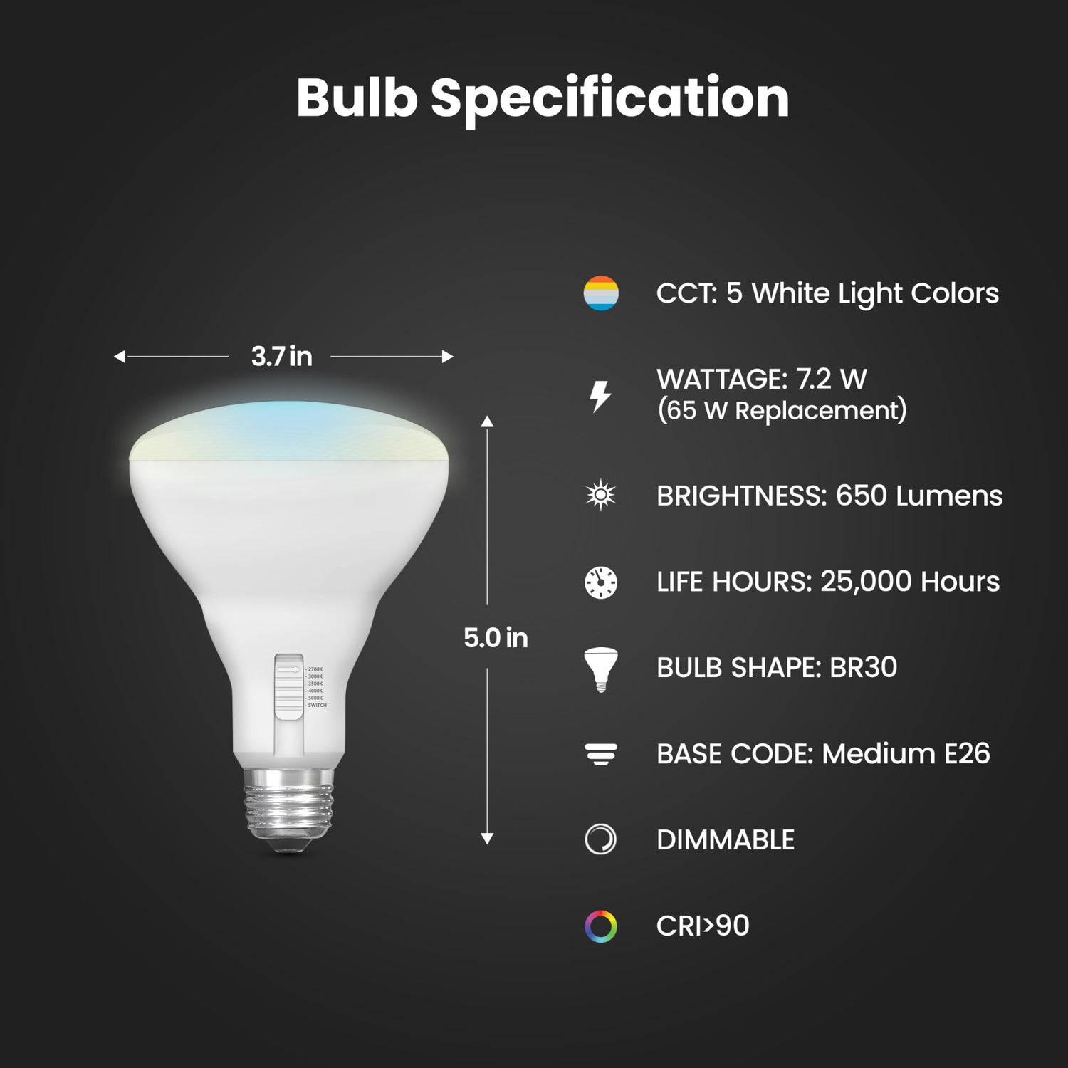 65-Watt Equivalent Dimmable BR30 Color Selectable Light Bulb (2-Pack)