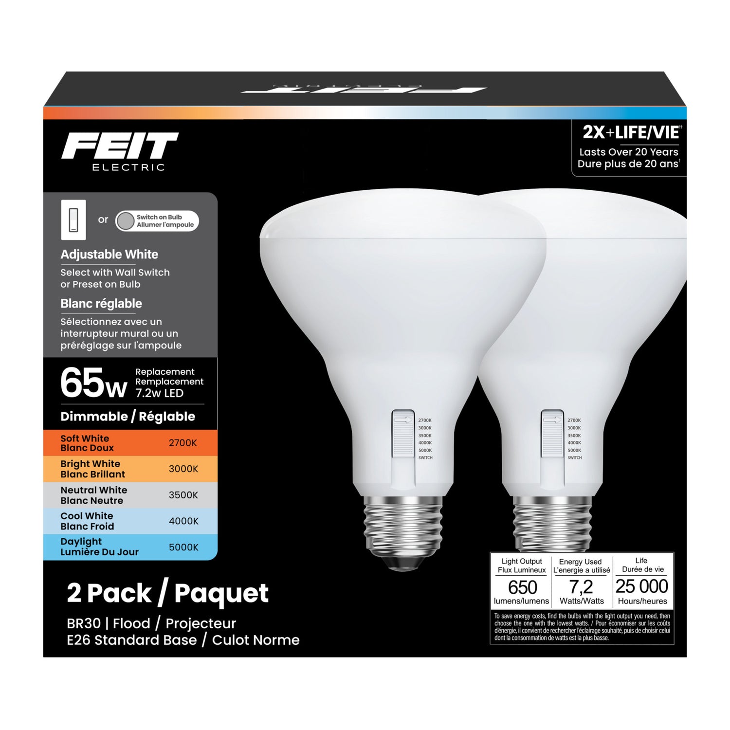 65-Watt Equivalent Dimmable BR30 Color Selectable Light Bulb (2-Pack)