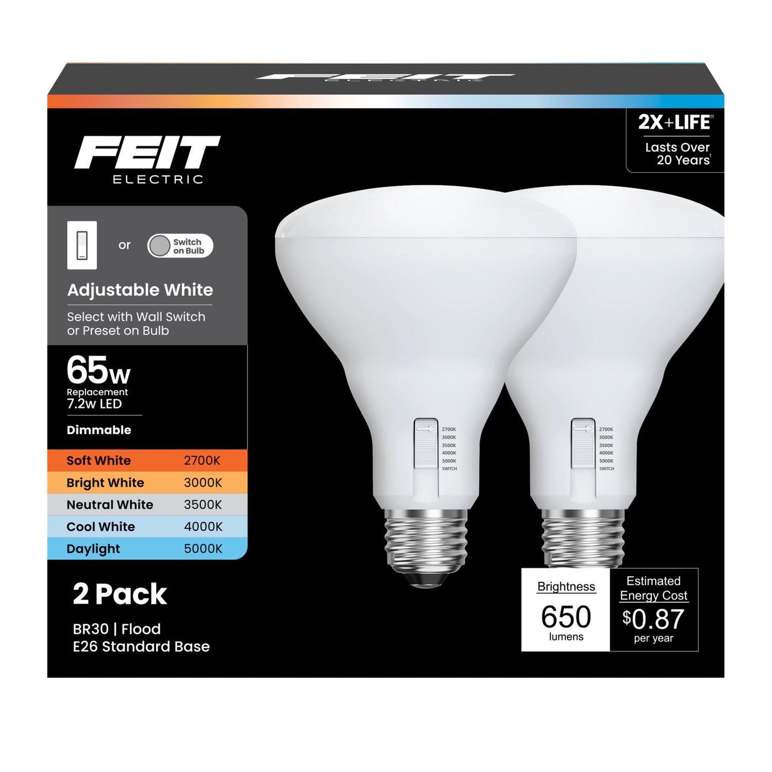 65-Watt Equivalent Dimmable BR30 Color Selectable Light Bulb (2-Pack)