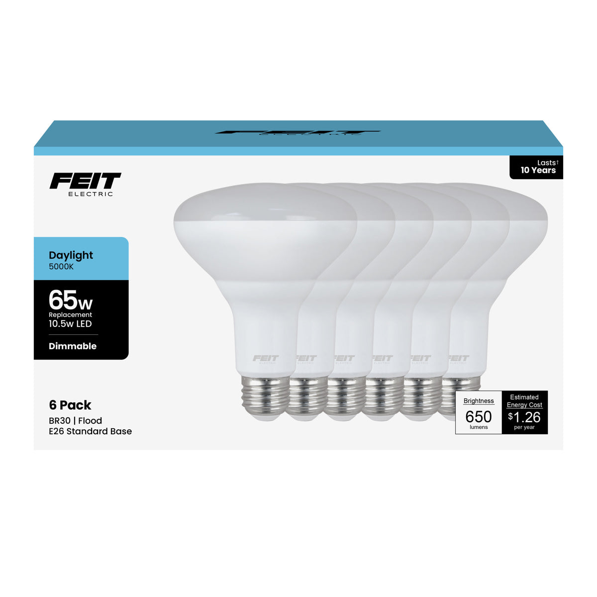 10.5W (65W Replacement) Daylight (5000K) E26 Base BR30 Dimmable Reflector LED Light Bulb (6-Pack)