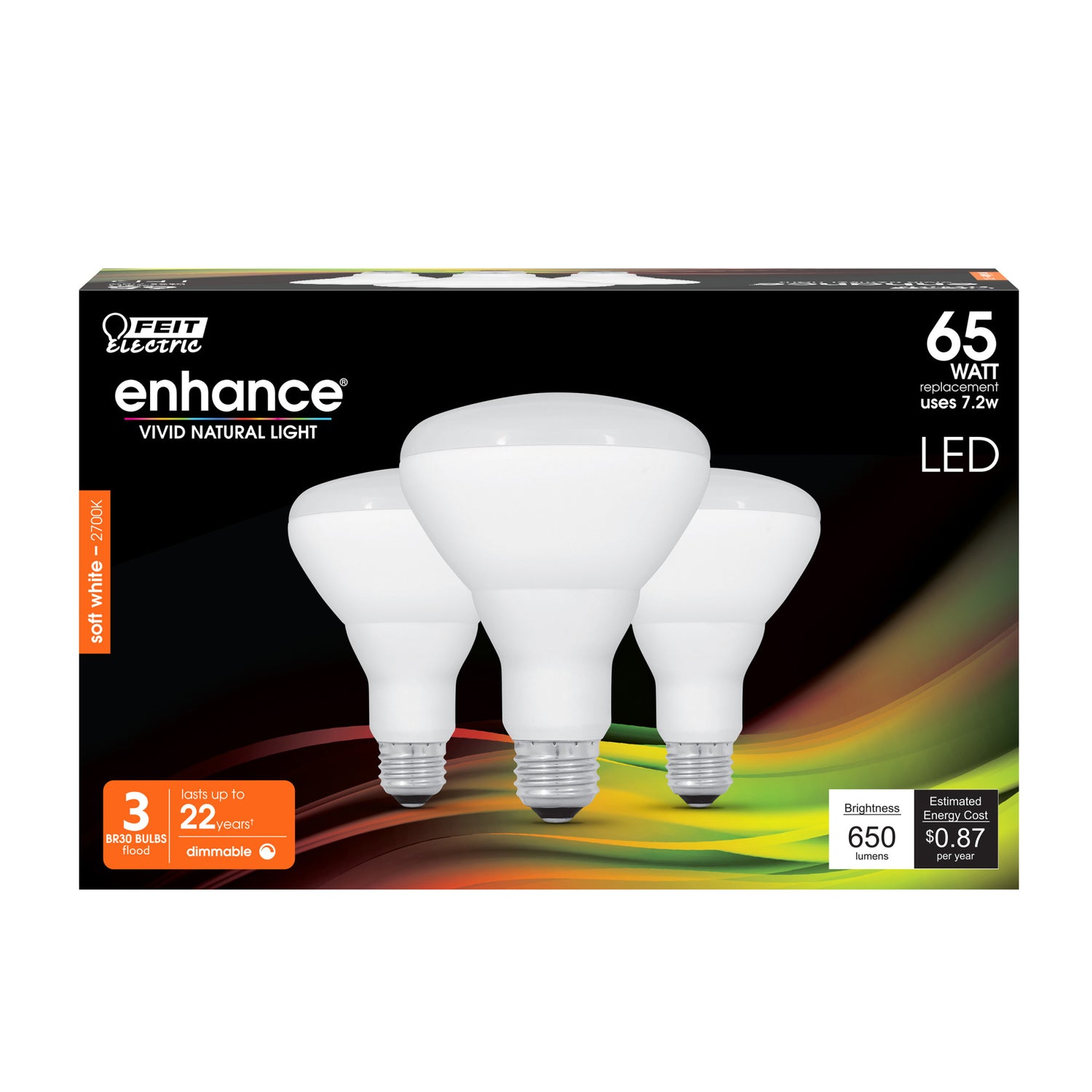 7.2W (65W Replacement) Soft White (2700K) BR30 Dimmable Enhance Reflector LED (3-Pack)
