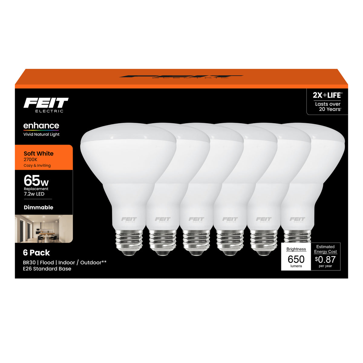 65W Replacement BR30 Dimmable Soft White Enhance Reflector LED (6-Pack)