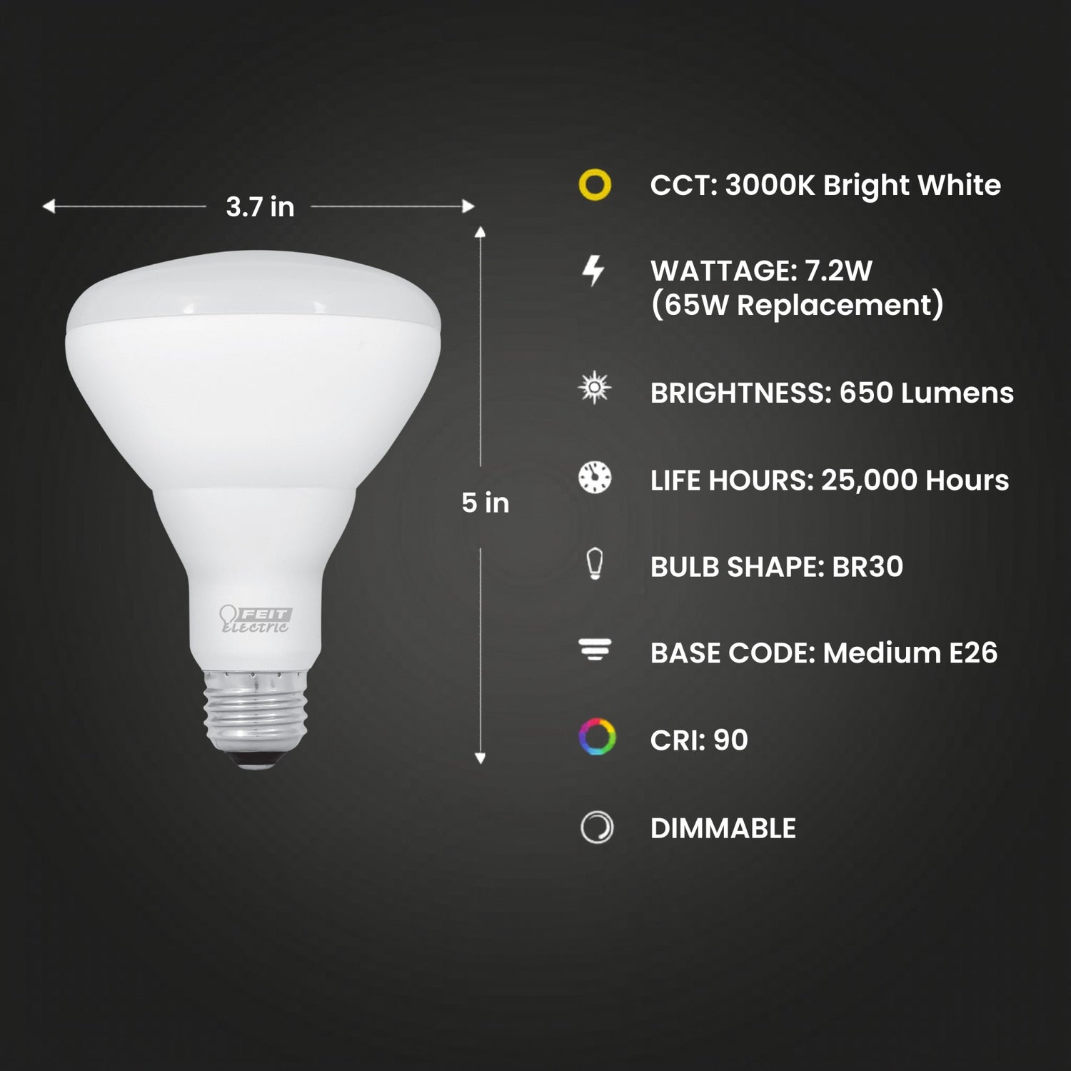 7.2W (65W Replacement) Bright White (3000K) BR30 Dimmable Enhance Reflector LED (3-Pack)