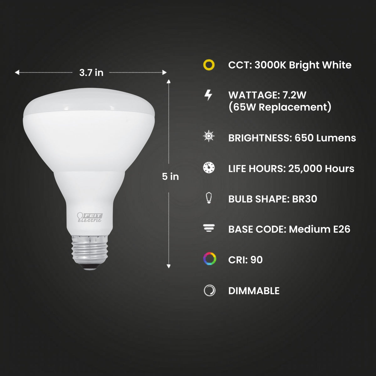 7.2W (65W Replacement) Bright White (3000K) BR30 Dimmable Enhance Reflector LED (3-Pack)
