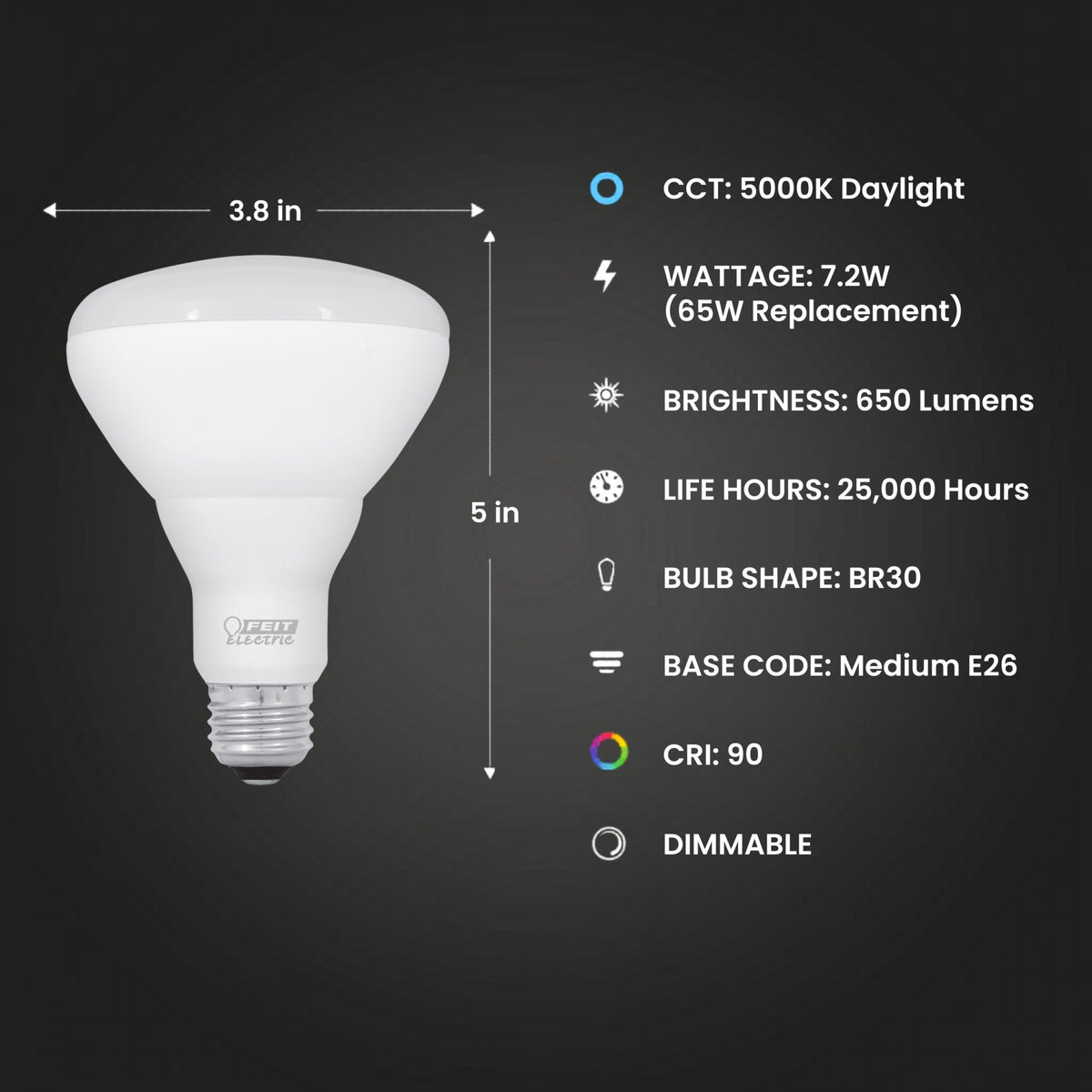 7.2W (65W Replacement) Daylight (5000K) BR30 Dimmable Enhance Reflector LED (3-Pack)