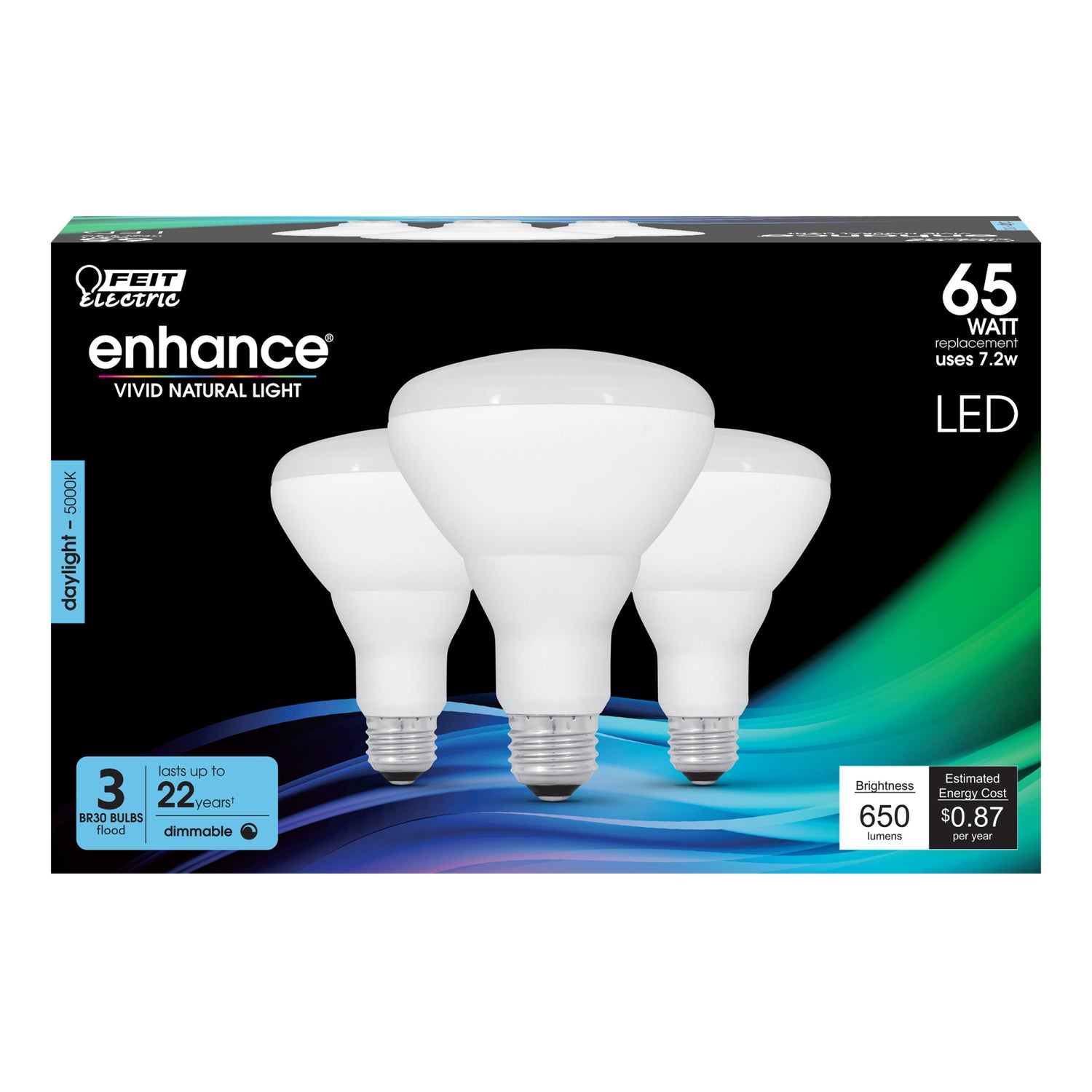 7.2W (65W Replacement) Daylight (5000K) BR30 Dimmable Enhance Reflector LED (3-Pack)