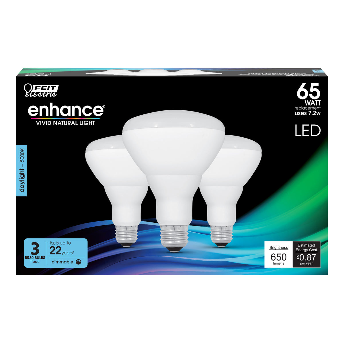 7.2W (65W Replacement) Daylight (5000K) BR30 Dimmable Enhance Reflector LED (3-Pack)