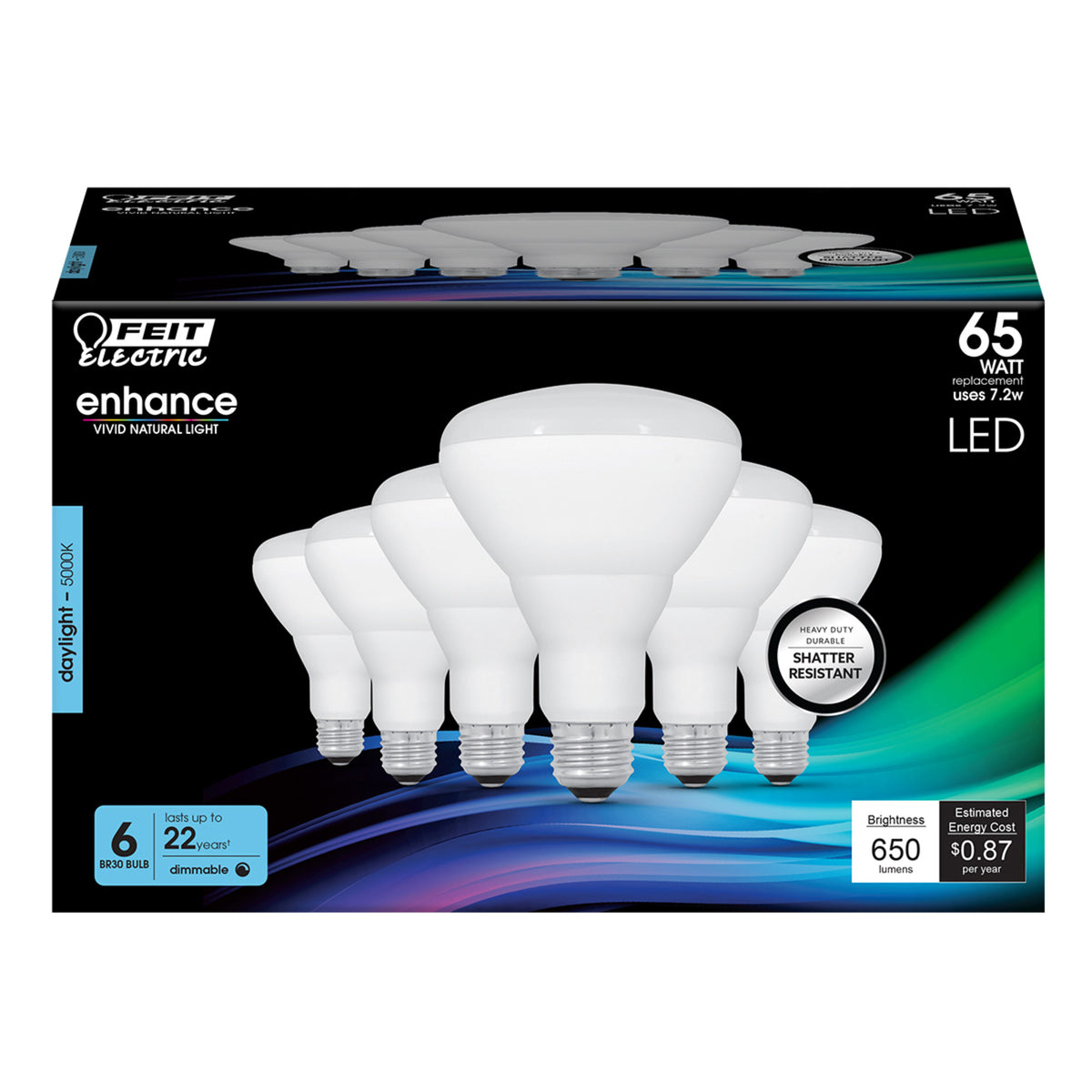 7.2W (65W Replacement) Daylight (5000K) E26 Base BR30 Dimmable Enhance Reflector LED (6-Pack)