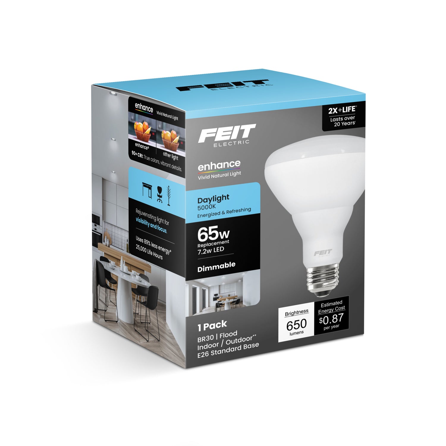 7.2W (65W Replacement) Daylight (5000K) E26 Base BR30 Dimmable Enhance Reflector LED