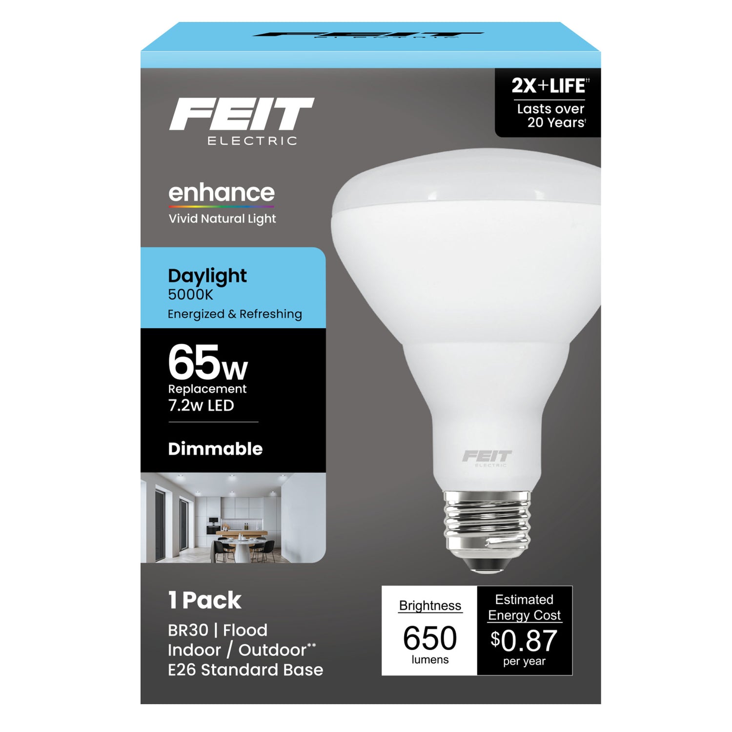 7.2W (65W Replacement) Daylight (5000K) E26 Base BR30 Dimmable Enhance Reflector LED