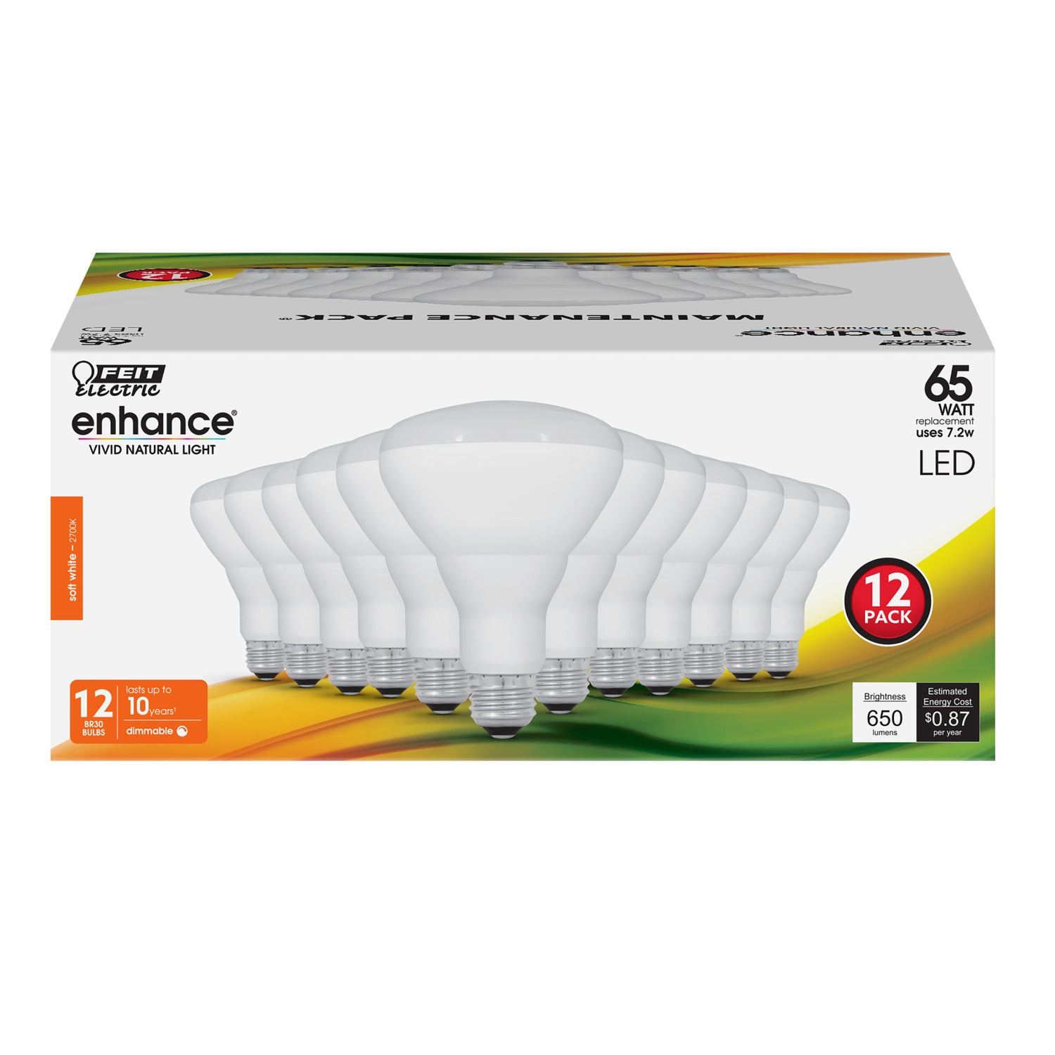 7.2 W (65W Replacement) BR30 Soft White (2700K) Dimmable Enhance Reflector LED (12-Pack)