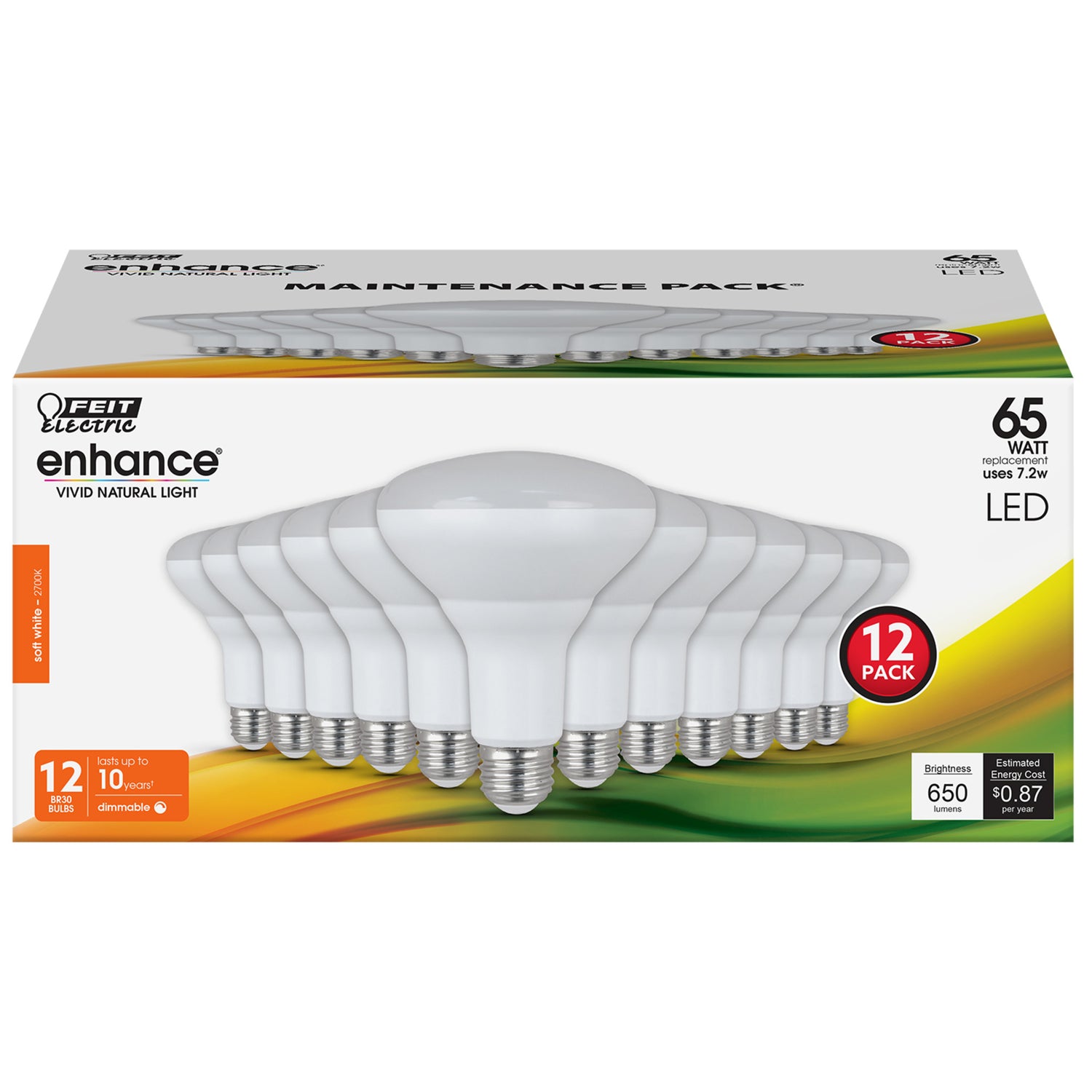 7.2 W (65W Replacement) BR30 Soft White (2700K) Dimmable Enhance Reflector LED (12-Pack)