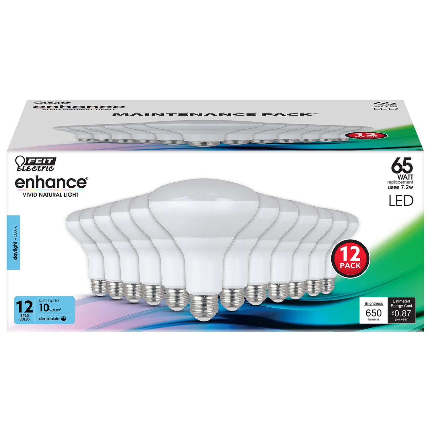 7.2W (65W Replacement) Daylight (5000K) E26 Base BR30 Dimmable Enhance Reflector LED (12-Pack)