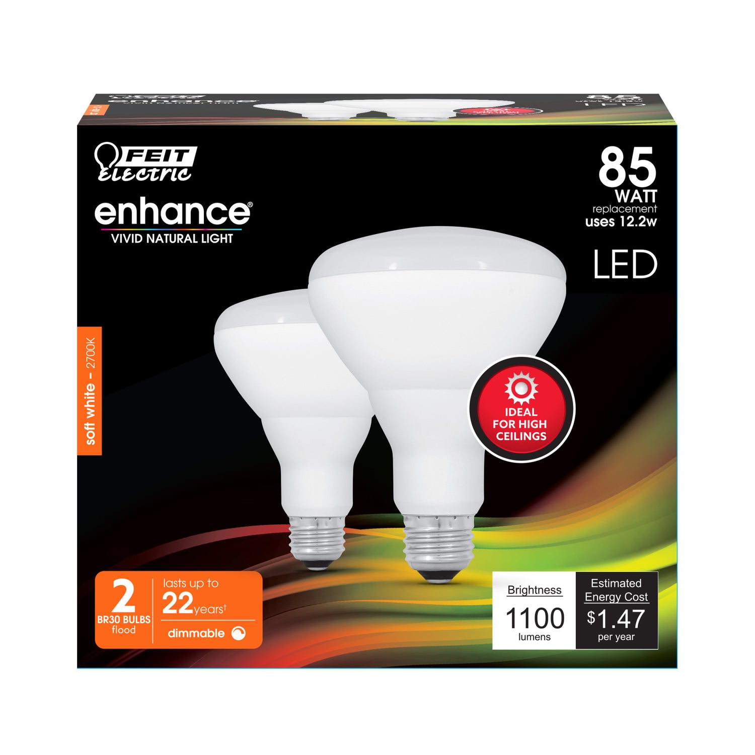 12.2W (85W Replacement) Soft White (2700K) BR30 Dimmable Enhance Reflector LED (2-Pack)