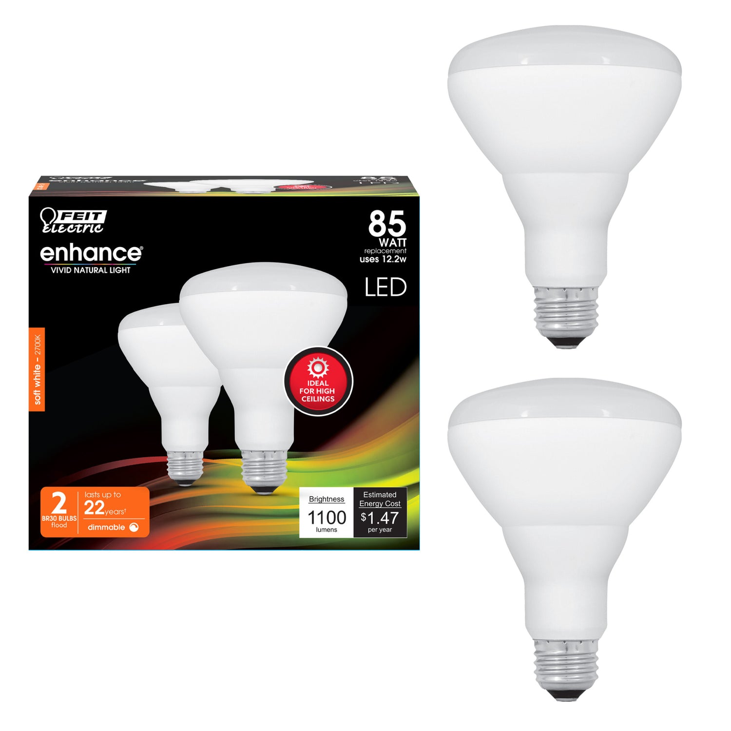 12.2W (85W Replacement) Soft White (2700K) BR30 Dimmable Enhance Reflector LED (2-Pack)
