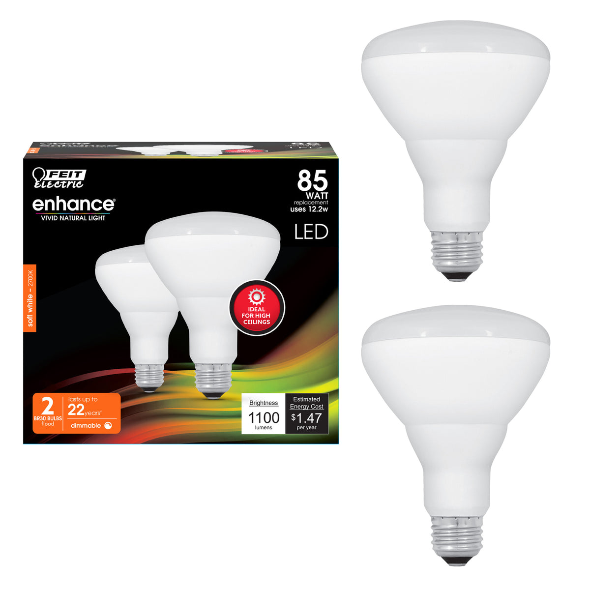 12.2W (85W Replacement) Soft White (2700K) BR30 Dimmable Enhance Reflector LED (2-Pack)