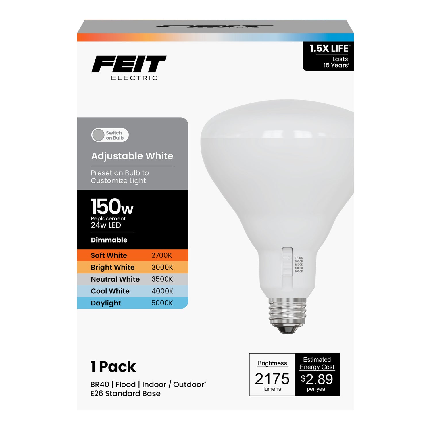 24W (150W Replacement) Selectable White (5CCT) Dimmable BR40 Shape LED Bulb