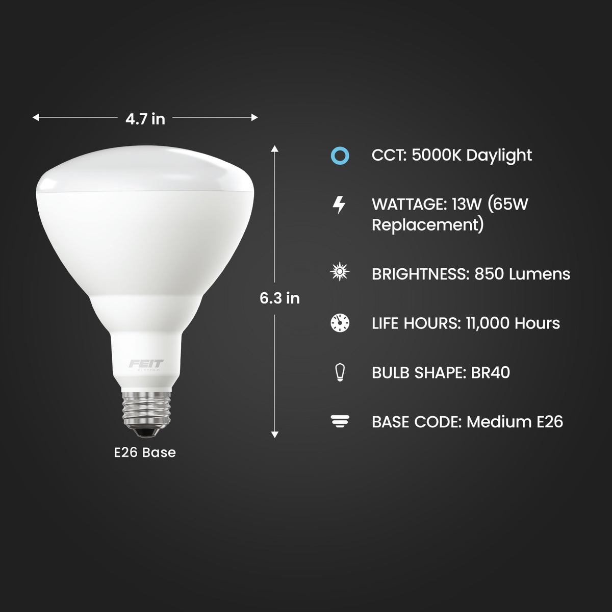 65W Replacement Daylight BR40 Dimmable Reflector LED Light Bulb