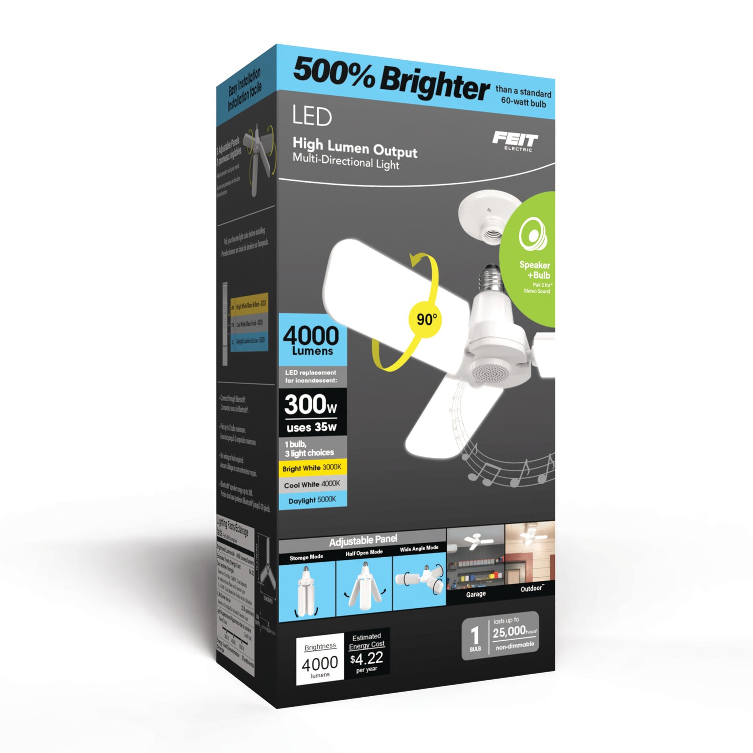 35W (300W Equivalent) Selectable White E26 Replacement LED Multi-Directional Light + Speaker