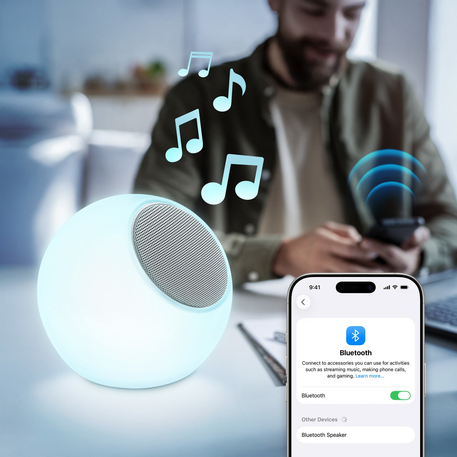 8 in. Rechargeable Color Changing LED Orb with Bluetooth Speaker