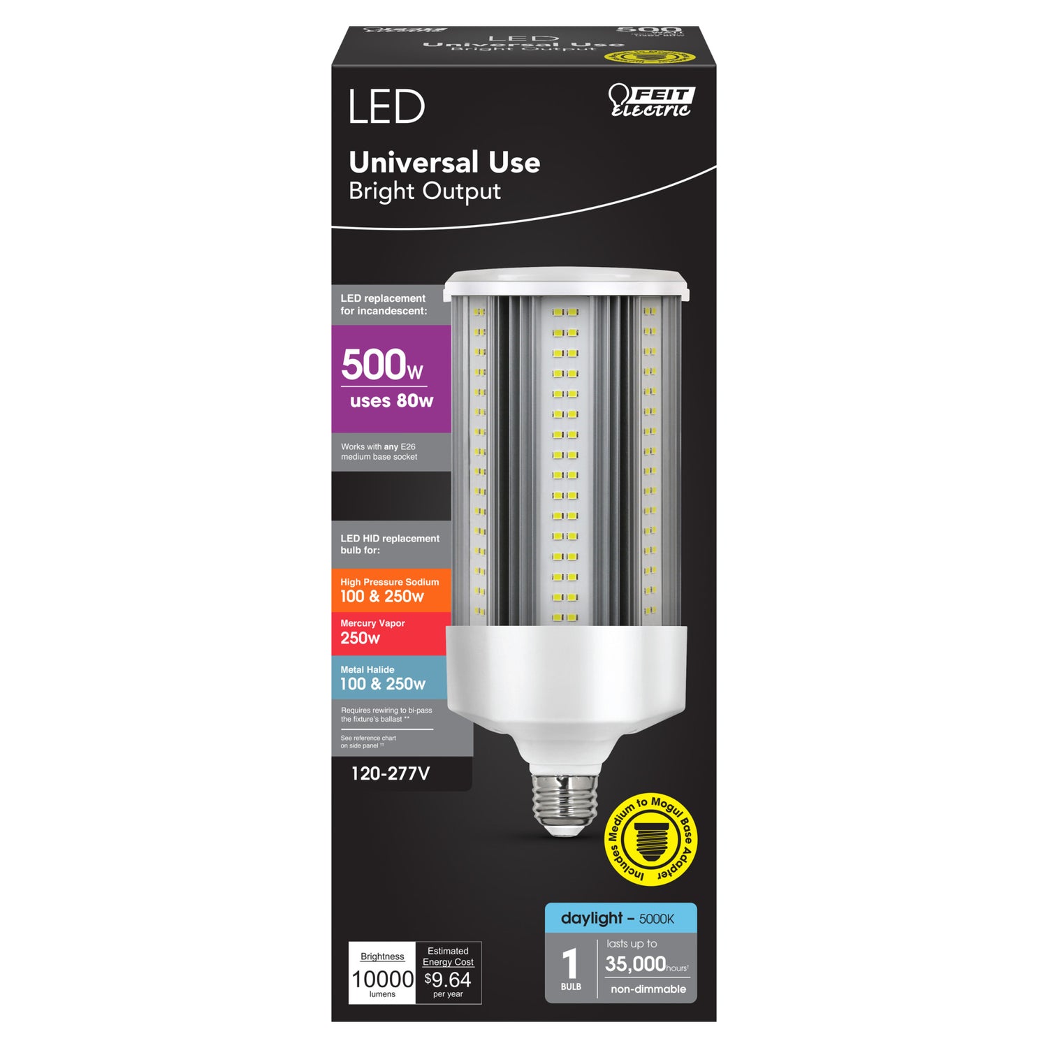80W (500W Replacement) Daylight (5000K) Corn Cob E26 Base with E39 Mogul Adapter High Lumen HID Utility LED Light Bulb