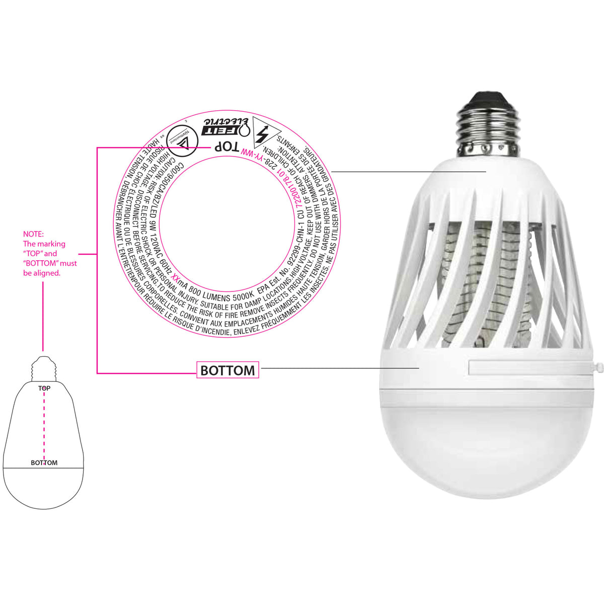 9W (60W Replacement) Daylight (5000K) E26 Base Cylinder Shape Bug Zapper + Light Bulb
