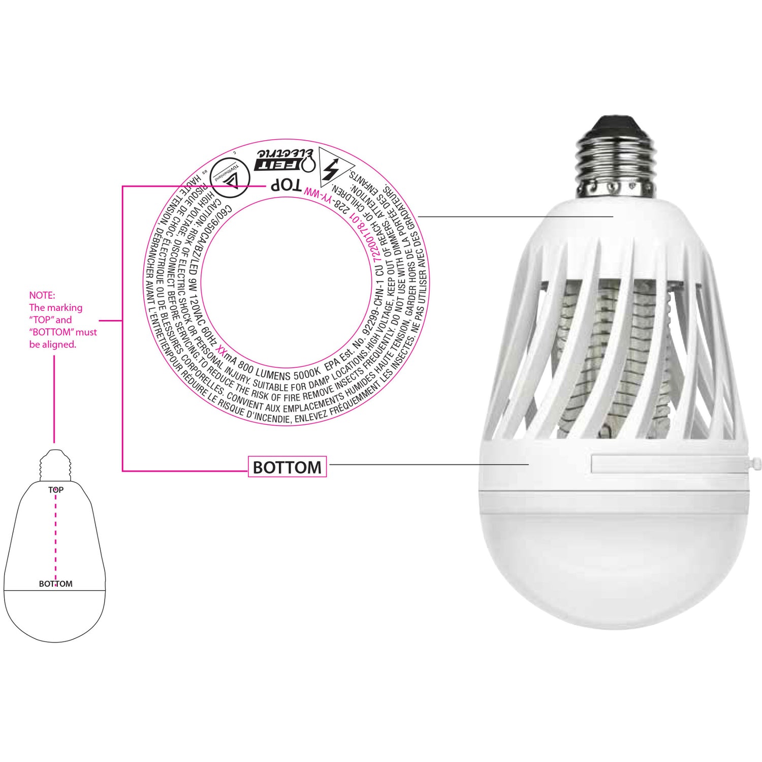 9W (60W Replacement) Daylight (5000K) E26 Base Cylinder Shape Bug Zapper + Light Bulb