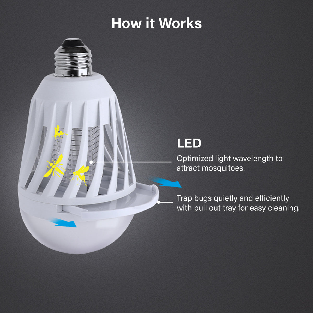 9W (60W Replacement) Daylight (5000K) E26 Base Cylinder Shape Bug Zapper + Light Bulb
