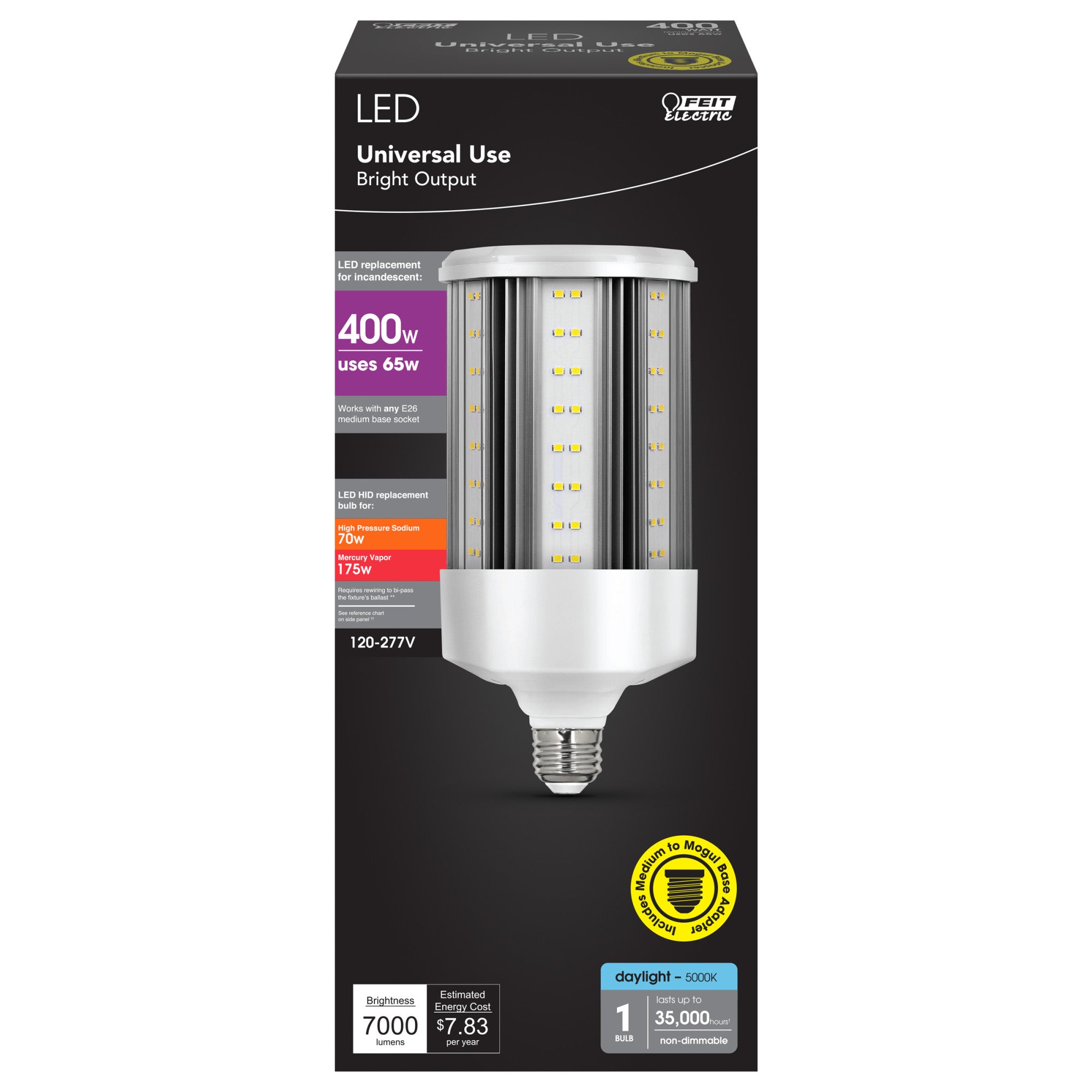 65W (400W Replacement) Daylight (5000K) Corn Cob E26 Base with E39 Mog