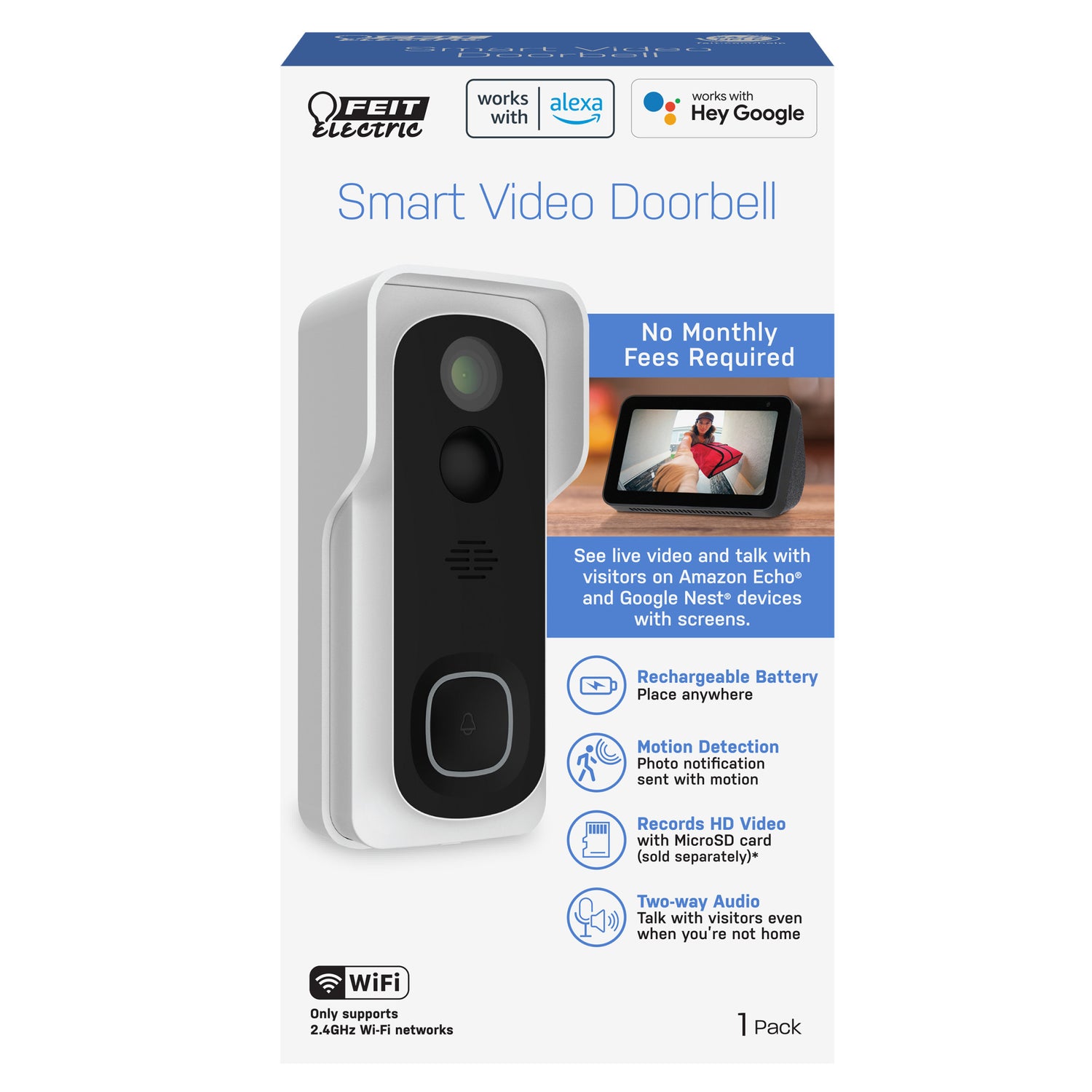 Wired or Battery-Powered Smart Wi-Fi Video Doorbell Camera with Motion Detection and Two-Way Audio