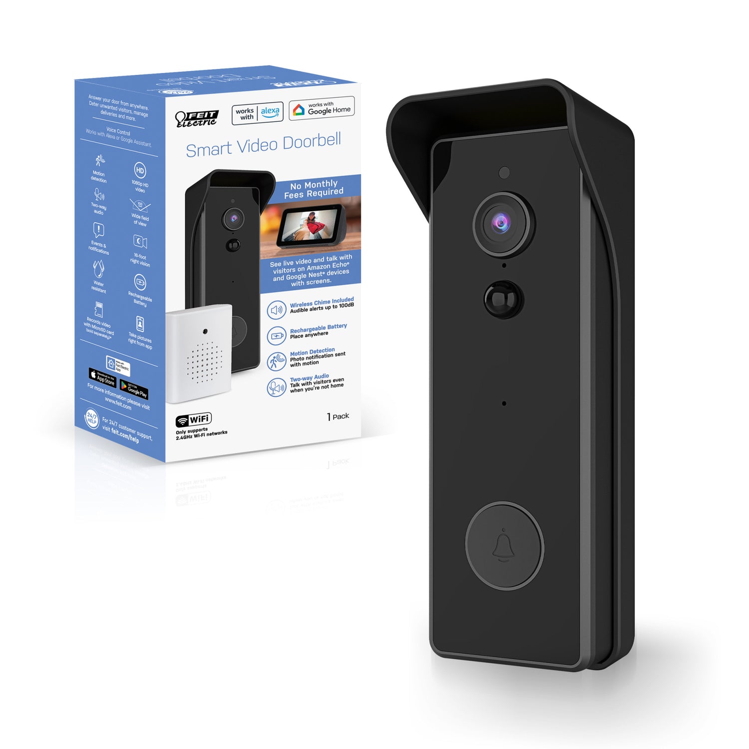 Wired or Battery-Powered Smart Wi-Fi Video Doorbell Camera with Motion Detection and Two-Way Audio