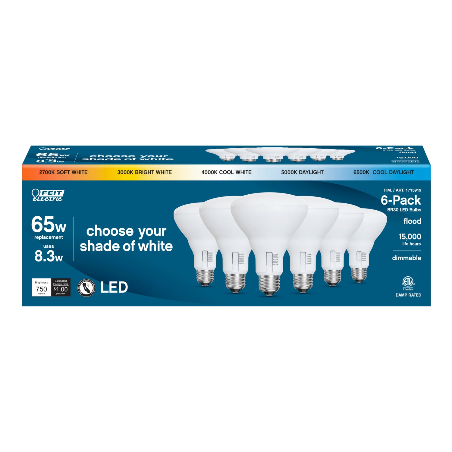 8.3W (65W Replacement) Selectable Color BR30 Reflector E26 Base Dimmable LED Bulb (12-Pack)