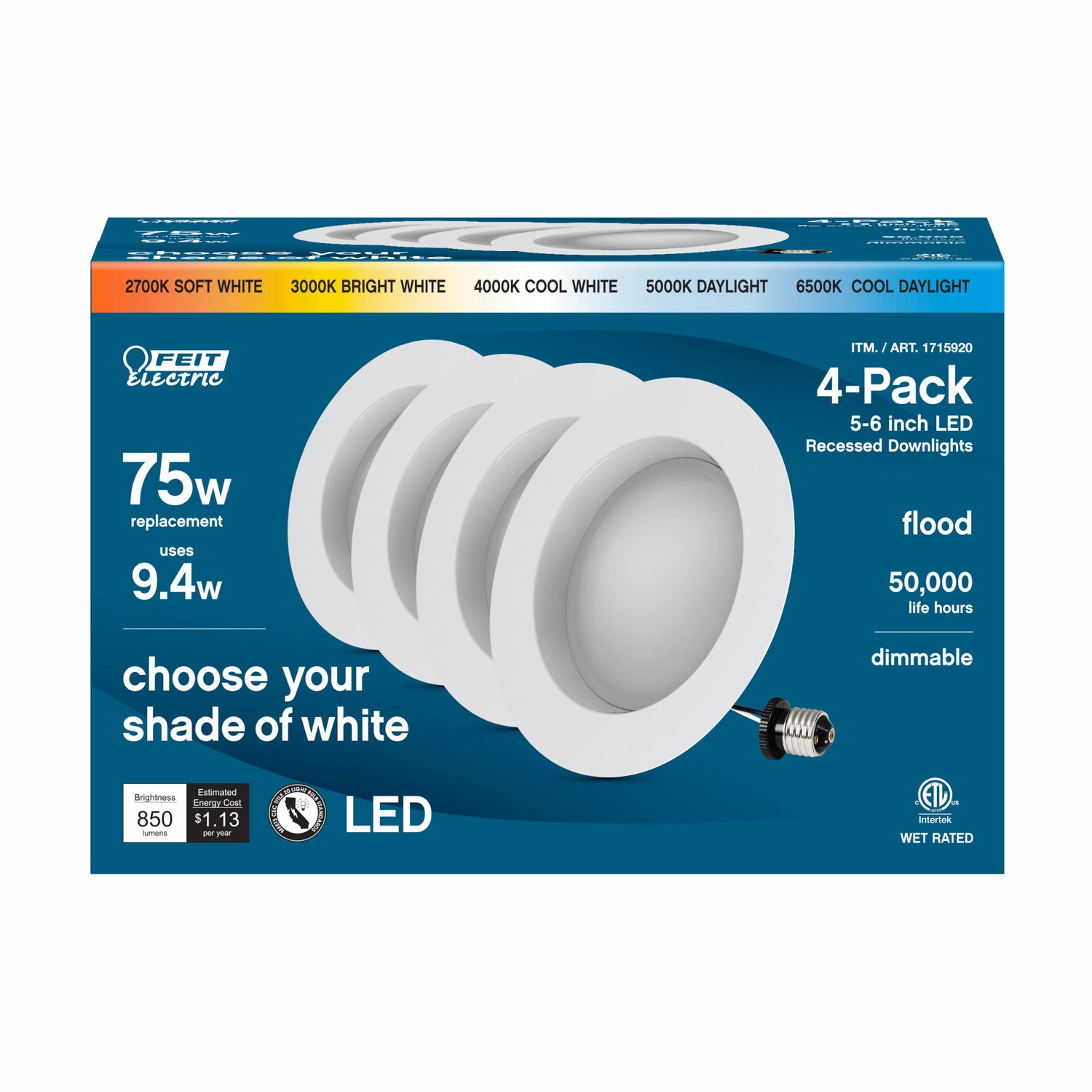 5-6 in. 9.4W (75-Watt Replacement) Selectable White Integrated LED Recessed Downlight Retrofit Kit (4-Pack)